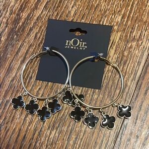 nOir Jewelry Gold Hoops with Black Charms